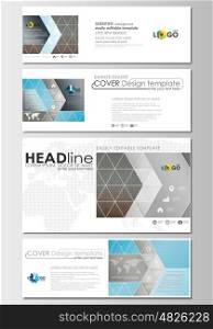 Social media and email headers set, modern banners. Business templates. Cover design template, easy editable, abstract flat layout in popular sizes. Scientific medical research, chemistry pattern, hexagonal design molecule structure, science vector background.