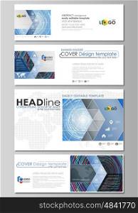 Social media and email headers set, modern banners. Business templates. Easy editable abstract design template, vector layouts in popular sizes. Blue color background in minimalist style made from colorful circles.