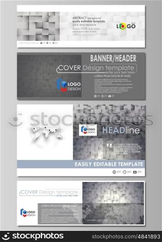 Social media and email headers set, modern banners. Business templates. Easy editable abstract design template, vector layouts in popular sizes. Pattern made from squares, gray background in geometrical style. Simple texture.