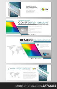 Social media and email headers set, modern banners. Business templates. Cover design template, easy editable, abstract flat layout in popular sizes. Abstract triangles, blue triangular background, modern colorful polygonal vector.