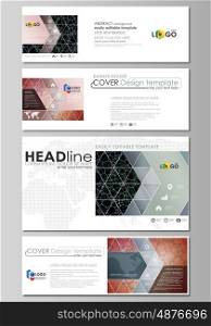 Social media and email headers set, modern banners. Business templates. Easy editable abstract design template, vector layouts in popular sizes. Chemistry pattern, molecular texture, polygonal molecule structure, cell. Medicine, science, microbiology concept.