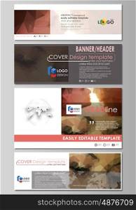 Social media and email headers set, modern banners. Business templates. Easy editable abstract design template, vector layouts in popular sizes. Romantic couple kissing. Beautiful background. Geometrical pattern in triangular style.