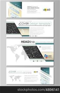 Social media and email headers set, modern banners. Business templates. Easy editable abstract design template, vector layouts in popular sizes. Abstract soft color dots with illusion of depth and perspective, dotted technology background. Multicolored particles, modern pattern, elegant texture, vector design.