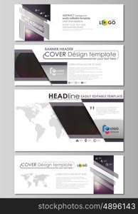Social media and email headers set, modern banners. Business templates. Easy editable abstract design template, vector layouts in popular sizes. Dark color triangles and colorful circles. Abstract polygonal style modern background.