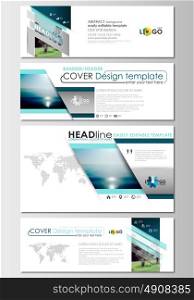 Social media and email headers set, modern banners. Business templates. Cover design, abstract flat style travel decoration layout, easy editable vector template, colorful blurred natural landscape.. Social media and email headers set, modern banners. Business templates. Cover design template, easy editable, abstract flat layout in popular sizes, vector illustration.