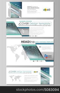 Social media and email headers set, modern banners. Business templates. Abstract design template, vector layouts in popular sizes. Technology background in geometric style made from circles.. Social media and email headers set, modern banners. Business templates. Easy editable abstract design template, vector layouts in popular sizes. Technology background in geometric style made from circles.