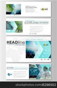 Social media and email headers set, modern banners. Business templates. Cover design, abstract flat style travel decoration layout, easy editable vector template, colorful blurred natural landscape.. Social media and email headers set, modern banners. Business templates. Cover design template, easy editable, abstract flat layout in popular sizes, vector illustration.