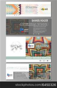 Social media and email headers set, modern banners. Business templates. Abstract design template, vector layouts in popular sizes. Tribal pattern, ornament in ethno syle, vintage fashion background.. Social media and email headers set, modern banners. Business templates. Easy editable abstract design template, vector layouts in popular sizes. Tribal pattern, geometrical ornament in ethno syle, ethnic hipster backdrop, vintage fashion background.