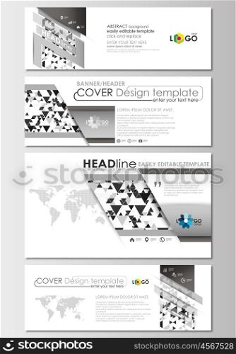 Social media and email headers set, modern banners. Business templates. Cover design template. Abstract triangle design background, modern gray color polygonal vector.