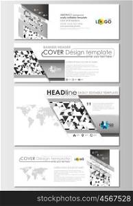 Social media and email headers set, modern banners. Business templates. Cover design template. Abstract triangle design background, modern gray color polygonal vector.