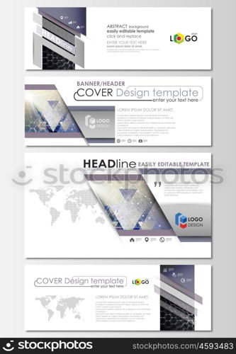 Social media and email headers set, modern banners. Business templates. Cover design template, flat layouts. Chemistry pattern, hexagonal molecule structure. Medicine, science and technology concept.