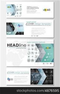 Social media and email headers set, modern banners. Business templates. Flat layouts in popular sizes. High tech design, connecting system. Science, technology concept. Futuristic abstract vector background.