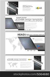 Social media and email headers set, modern banners. Business templates. Vector layouts in popular sizes. Colorful dark background with abstract lines. Bright color chaotic, random, messy curves.. Social media and email headers set, modern banners. Business templates. Easy editable abstract design template, vector layouts in popular sizes. Colorful dark background with abstract lines. Bright color chaotic, random, messy curves. Colourful vector decoration.