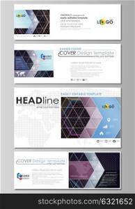 Social media and email headers set, modern banners. Business templates. Vector layouts in popular sizes. Abstract polygonal background with hexagons. Black color geometric design, hexagonal geometry.. Social media and email headers set, modern banners. Business templates. Easy editable abstract design template, vector layouts in popular sizes. Abstract polygonal background with hexagons, illusion of depth and perspective. Black color geometric design, hexagonal geometry.