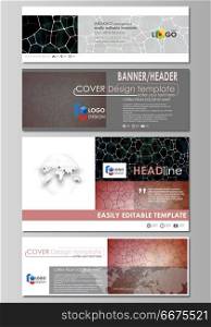 Social media and email headers set, modern banners. Business templates. Vector layouts in popular sizes. Chemistry pattern, molecular texture, polygonal molecule structure, cell. Microbiology concept.. Social media and email headers set, modern banners. Business templates. Easy editable abstract design template, vector layouts in popular sizes. Chemistry pattern, molecular texture, polygonal molecule structure, cell. Medicine, science, microbiology concept.