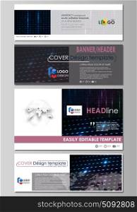 Social media and email headers set, modern banners, templates. Layouts in popular sizes. Abstract colorful neon dots, dotted technology background. Glowing particles, futuristic digital vector design.. Social media and email headers set, modern banners. Business templates. Easy editable abstract design template, vector layouts in popular sizes. Abstract colorful neon dots, dotted technology background. Glowing particles, led light pattern, futuristic texture, digital vector design.