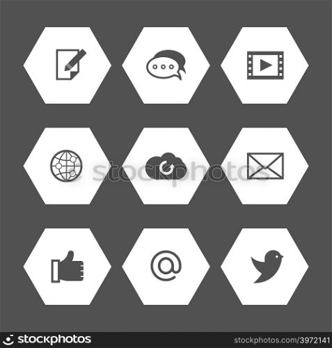 Social media and network icons set. Communication set of icons, vector illustration. Social media and network icons set