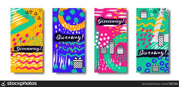 Social media banners. Giveaway fashion story frames, trendy sale post. Vector illustration trendy gift boxes and winning prizes design concept. Social media banners. Giveaway fashion story frames, trendy sale post. Vector gift boxes and winning prizes concept