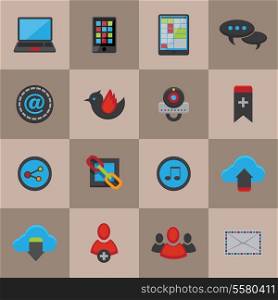 Social media communication icons set for mobile internet application of chat share email and cloud services vector illustration