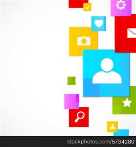 Social media concept illustration with colorful squares and icons