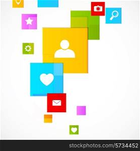 Social media concept illustration with colorful squares and icons