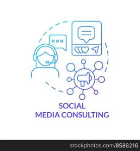 Social media consulting blue gradient concept icon. Assistance. In demand small business type abstract idea thin line illustration. Isolated outline drawing. Myriad Pro-Bold font used . Social media consulting blue gradient concept icon