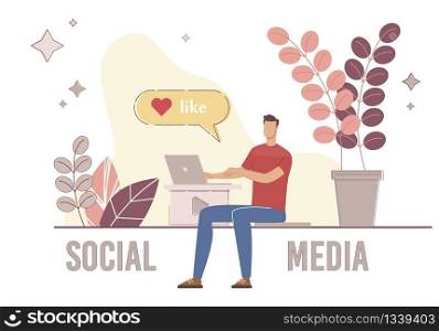 Social Media Content Creator, Popular Author, Audience Effective Influencer Concept. Blogger Writing Post in Blog, Posting Video Online, Man Commenting Liking Content Trendy Flat Vector Illustration