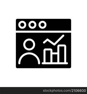 Social media data mining black glyph icon. Analyzing users activity in internet. Personal information collecting. Search social networks. Silhouette symbol on white space. Vector isolated illustration. Social media data mining black glyph icon