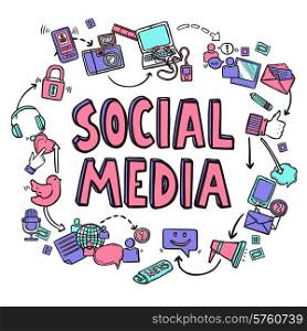 Social media design concept with hand drawn conversation icons vector illustration. Social Media Design Concept