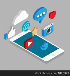 Social media flat 3d isometric concept vector icons.. Social media flat 3d isometric concept vector icons. . Flat web illustration infographics collection.