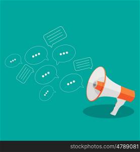 Social Media Flat Concept with Megaphone and Speech Bubles Messages Vector Illustration EPS10