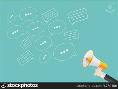 Social Media Flat Concept with Megaphone and Speech Bubles Messages Vector Illustration EPS10