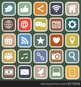 Social media flat icons on green background, stock vector