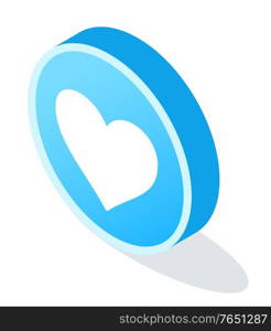 Social media heart icon in round shape. Element of post like circle emblem in blue color. Diagonal view of abstract browser logotype for message. Innovation technology with web symbol vector. Digital Marketing Heart Emblem Element Vector
