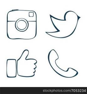 Social media icon. Abstract social media icons. Doodle vector illustration.