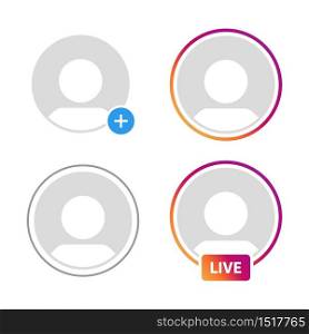 Social media icon avatar, stories, live video streaming, vector illustration