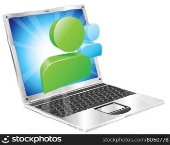 Social media icon coming out of laptop screen concept