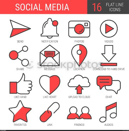 Social Media Icon Set. A Collection of Modern Line Pictograms in a Flat Style.. Social Media Line Icon Set