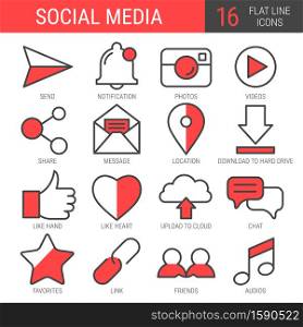 Social Media Icon Set. A Collection of Modern Line Pictograms in a Flat Style.. Social Media Line Icon Set