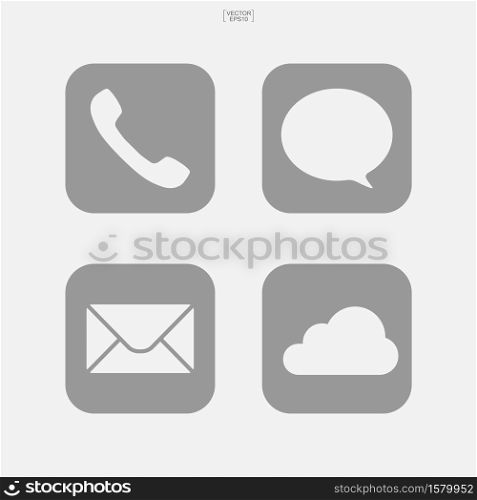 Social media icon set. Icon of phone, email, chat and cloud. Vector illustration sign and symbol.