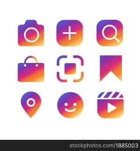 social media icon set in gradient vector color
