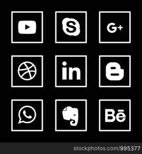 Social media icon set with dark background vector