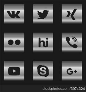 Social media icon set with metallic style vector