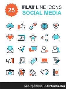 Social Media Icons. Abstract vector collection of flat line social media icons. Design elements for mobile and web applications.