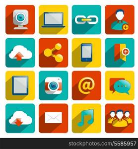 Social media icons flat set with internet network elements isolated vector illustration