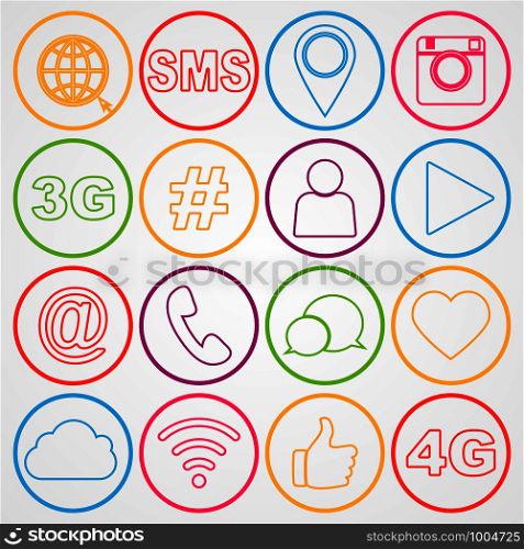 Social media icons set. Different colors. Vector