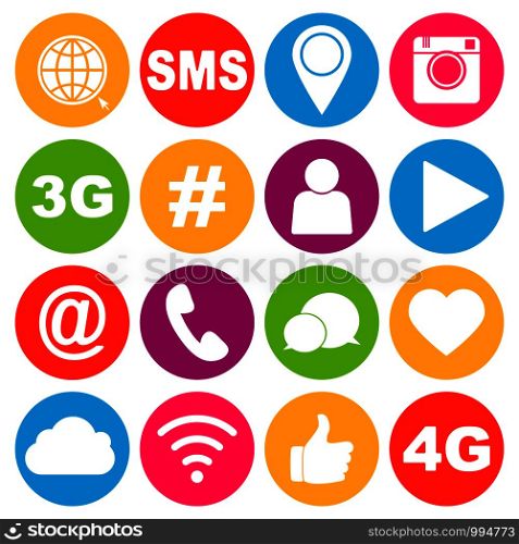 Social media icons set. Different colors. Vector