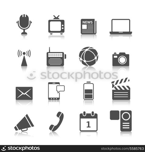 Social media icons set of mobile network computer camera and microphone recorder isolated vector illustration