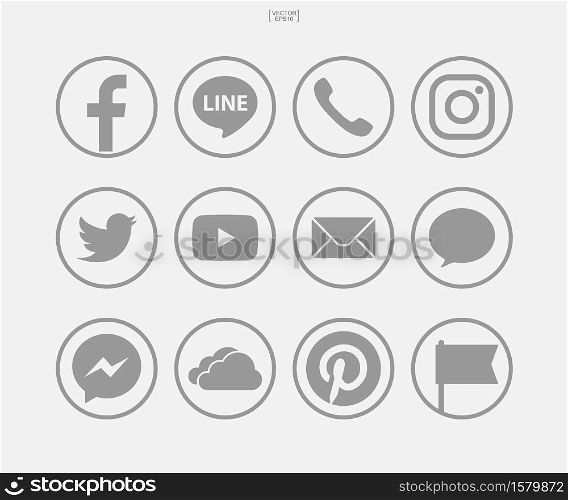 Social media icons set on white background. Vector illustration.