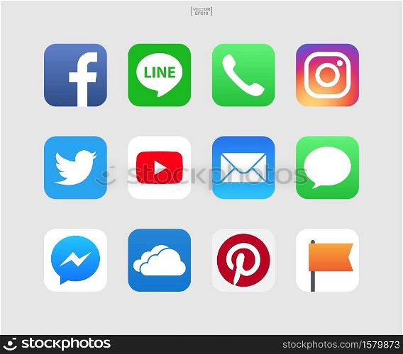 Social media icons set on white background. Vector illustration.